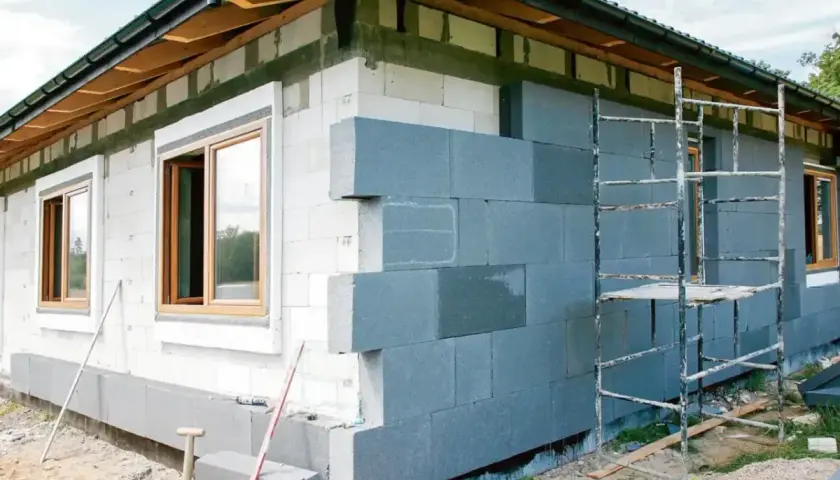 Budowa domu 200m2 w toku. Ściany z bloczków, montaż izolacji. Zastanawiasz się, ile kosztuje ocieplenie domu 200m2?
